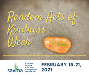 Random Acts of Kindness Week graphic shows a yellow rock with the word Kindness painted on it.