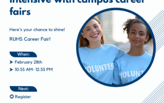 Generation Z recruitment gets intensive with campus career fairs- two smiling youth volunteers with blue volunteer shirts